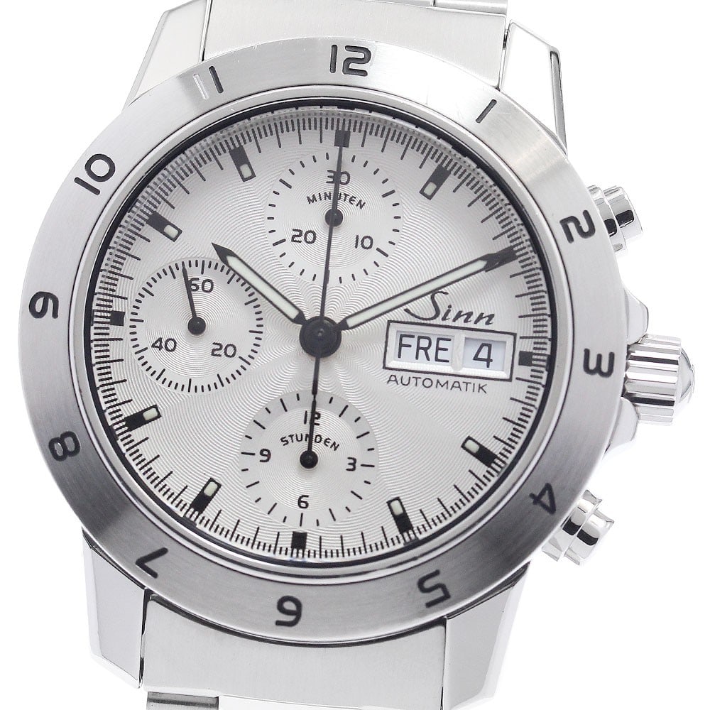 Sinn 303.SILVER.12 Mens Automatic Chronograph Wristwatch Day Date: Sinn 303.SILVER.12 Mens Automatic Chronograph Wristwatch Day Date Sinn 303.SILVER.12 automatic men's wristwatch with chronograph, day-date, and small seconds functions. This stainless steel watch feat