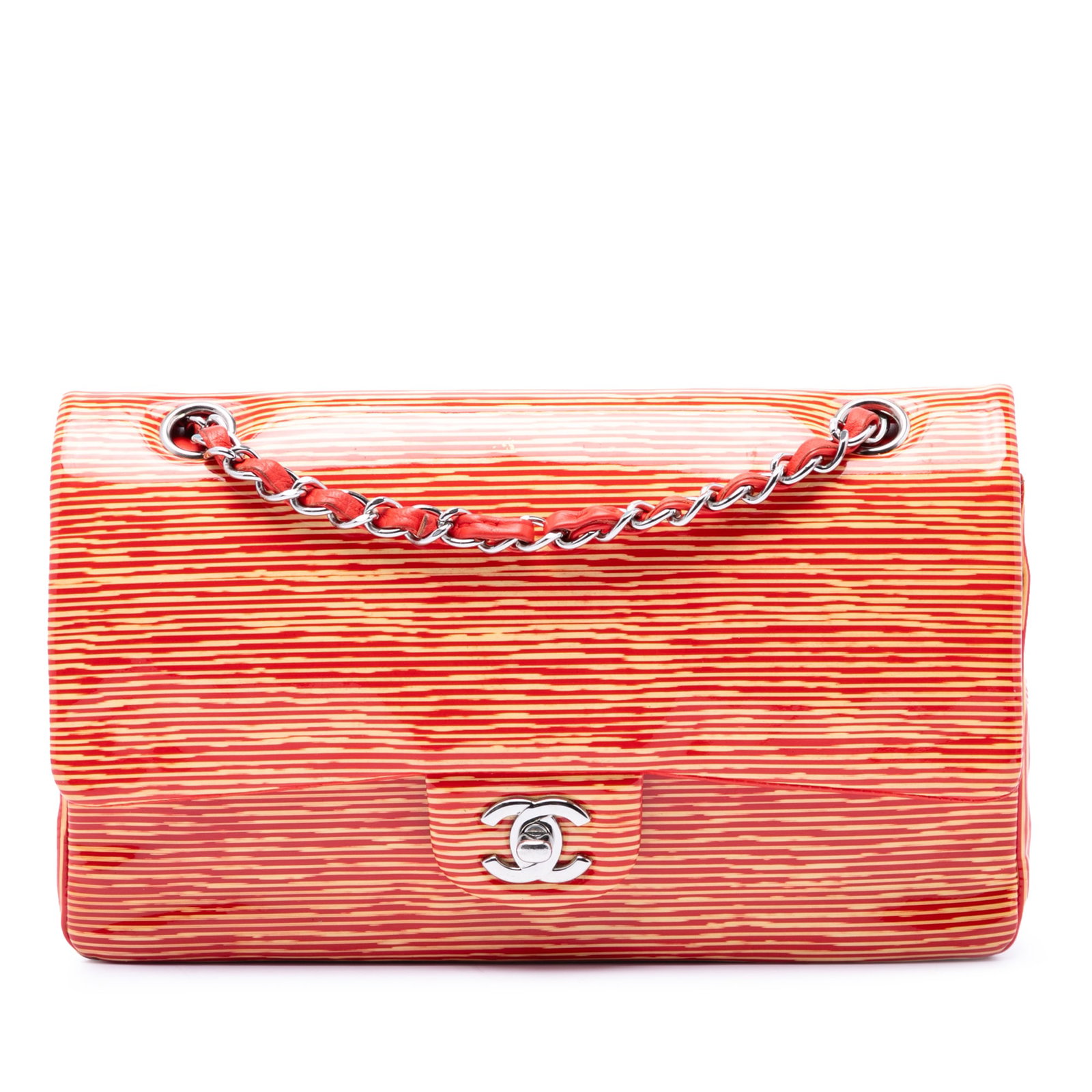 Chanel Medium Classic Double Flap Patent Leather Striped Shoulder Bag (1 of 6)