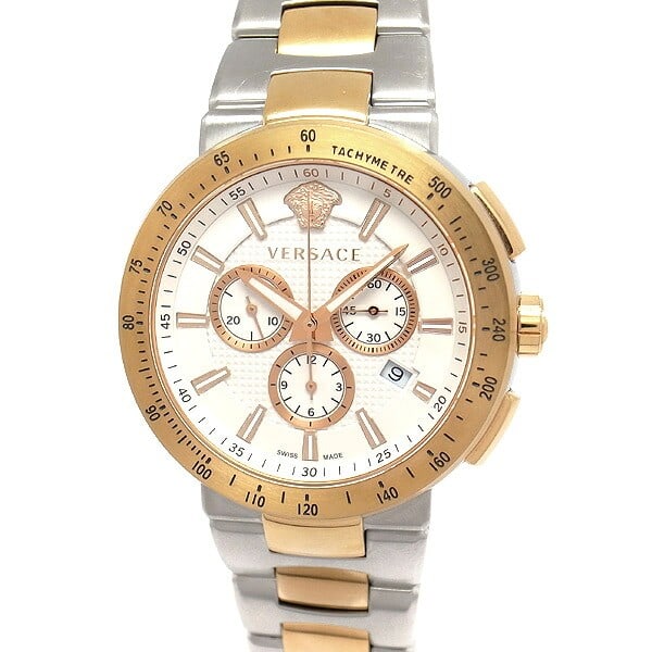 Versace VFG130015 Mystic Sport mens chronograph wristwatch: Versace VFG130015 Mystic Sport mens chronograph wristwatch Versace Mystic Sport VFG130015 chronograph men's wristwatch with a bold stainless steel and gold plated design. This quartz model features a 
