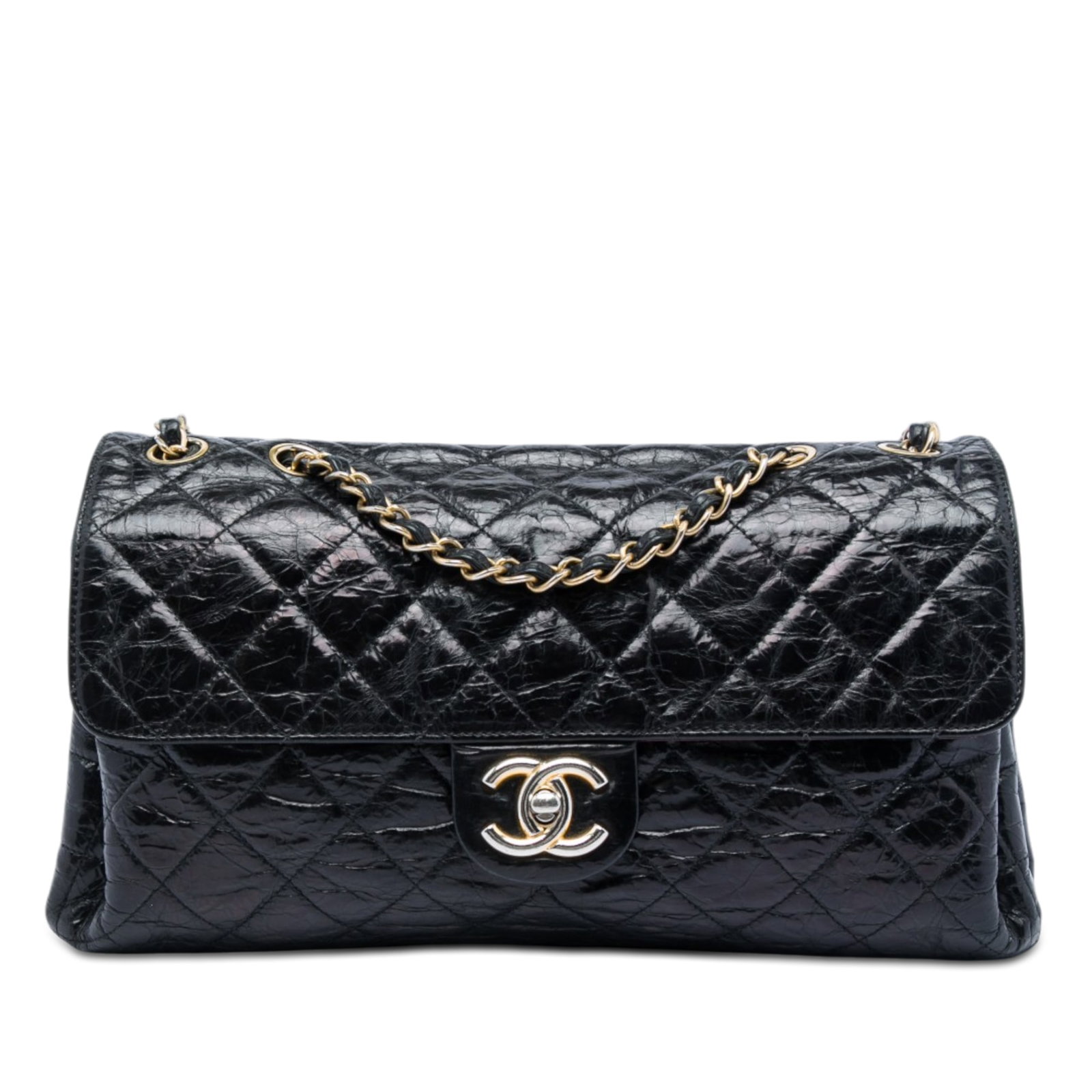 Chanel Jumbo CC Straight Flap Shoulder Bag Quilted Crumpled Calfskin (1 of 5)