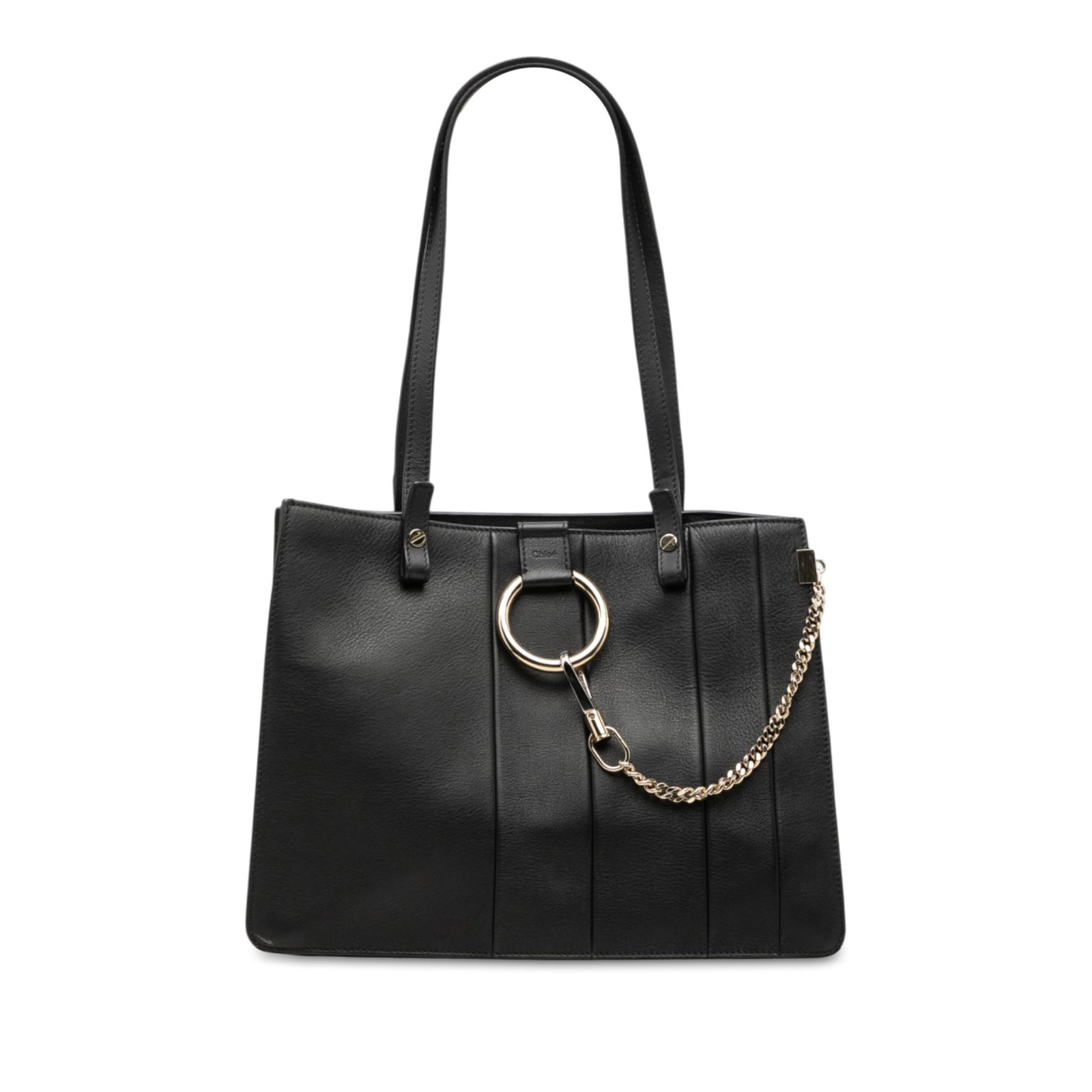 Chloe Faye Tote Black Calfskin Leather Handbag: Chloe Faye Tote Black Calfskin Leather Handbag A Chloe Faye tote crafted in black calfskin leather with flat leather straps and an open top with magnetic snap closure. The interior includes a zip pock