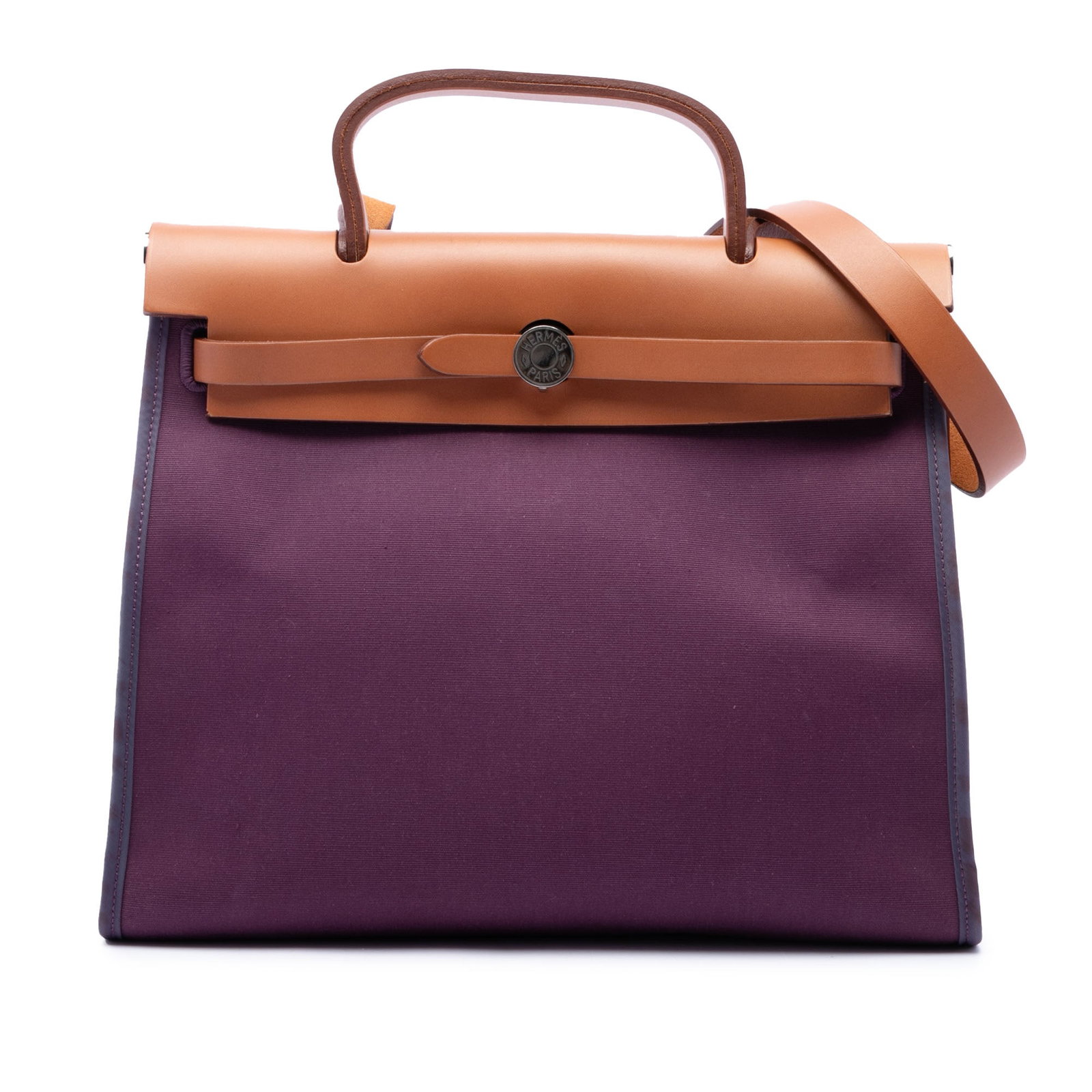 Hermes Herbag Zip 31 Toile Shoulder Bag Purple: Hermes Herbag Zip 31 Toile Shoulder Bag Purple This Hermes Herbag Zip 31 bag is crafted with a fabric body and leather trim details, including a flat top handle, shoulder strap, and front flap with pu