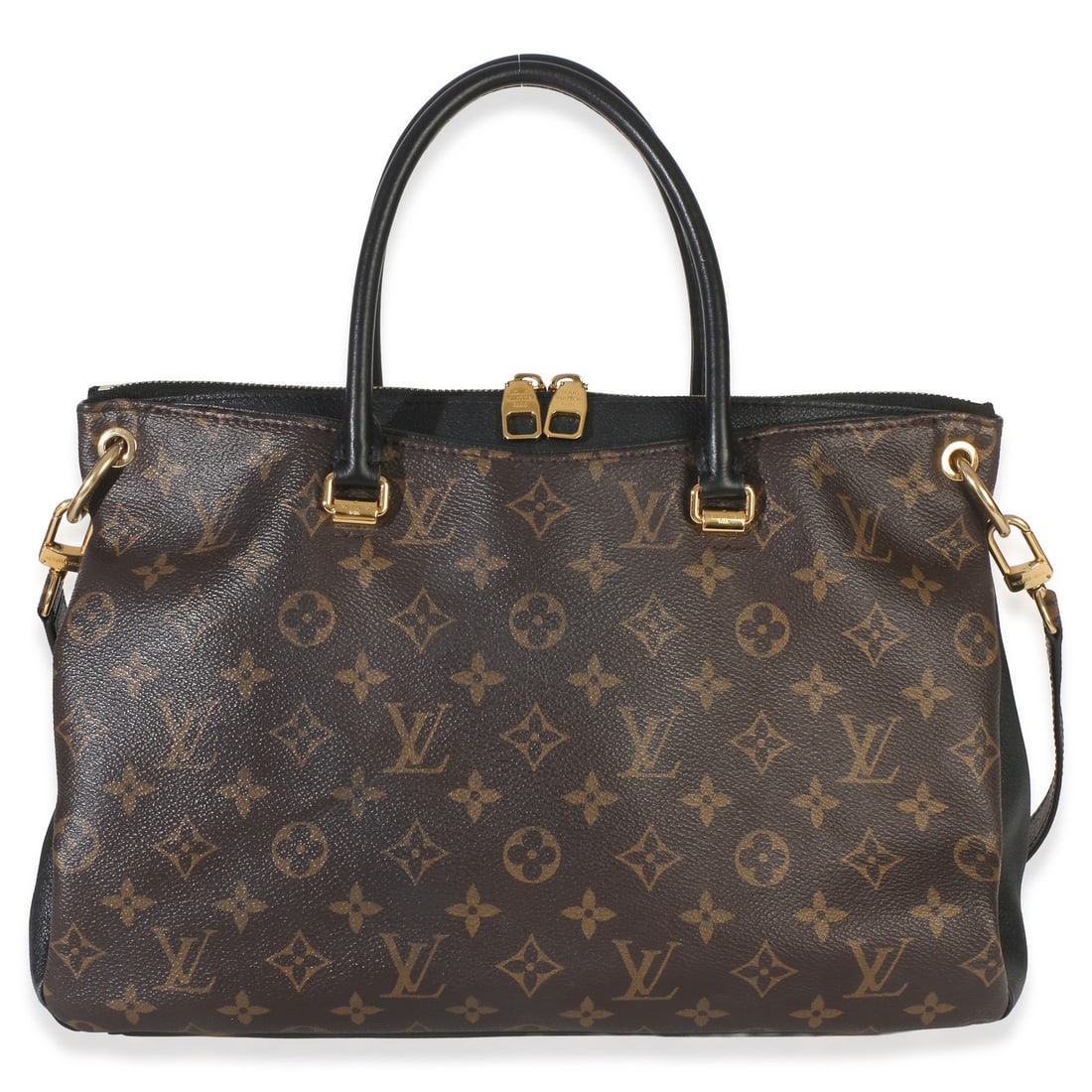 Louis Vuitton Pallas Tote MM Monogram Canvas Shoulder Bag: Louis Vuitton Pallas Tote MM Monogram Canvas Shoulder Bag Louis Vuitton Pallas Tote MM in monogram canvas with a zip-top closure, black microfiber lining, and gold-tone hardware. This pre-owned unisex