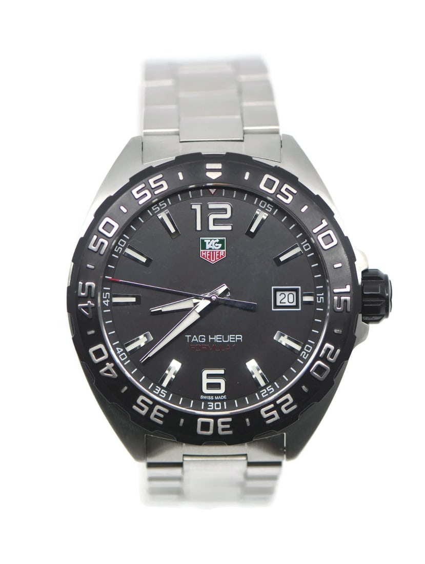 TAG Heuer WAZ1110 Formula 1 men's stainless steel wristwatch: TAG Heuer WAZ1110 Formula 1 men's stainless steel wristwatch TAG Heuer Formula 1 stainless steel wristwatch with a black dial and black unidirectional rotating bezel. This men's sport watch features a