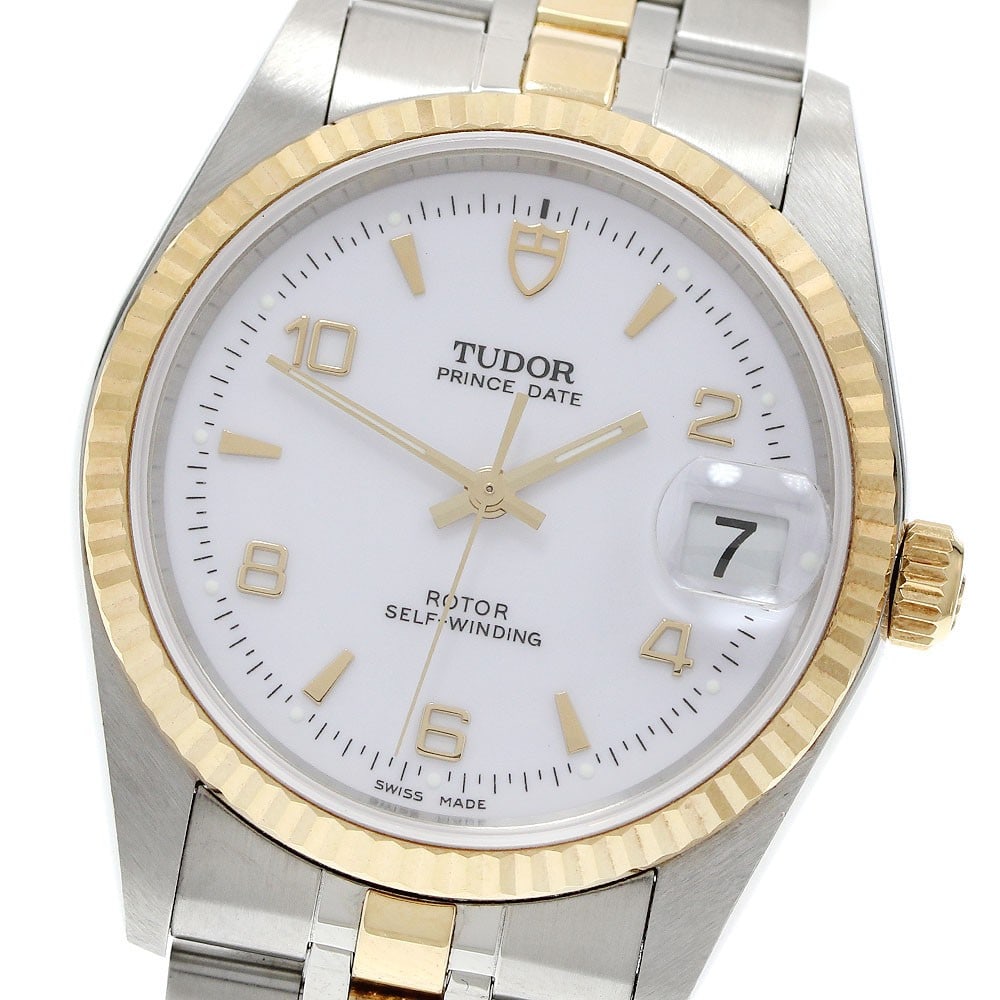 TUDOR Prince Date 74033 automatic mens wristwatch SS YG white dial: TUDOR Prince Date 74033 automatic mens wristwatch SS YG white dial TUDOR Prince Date automatic men's wristwatch with a date display. This Swiss-made watch features a white dial and a stainless steel/y
