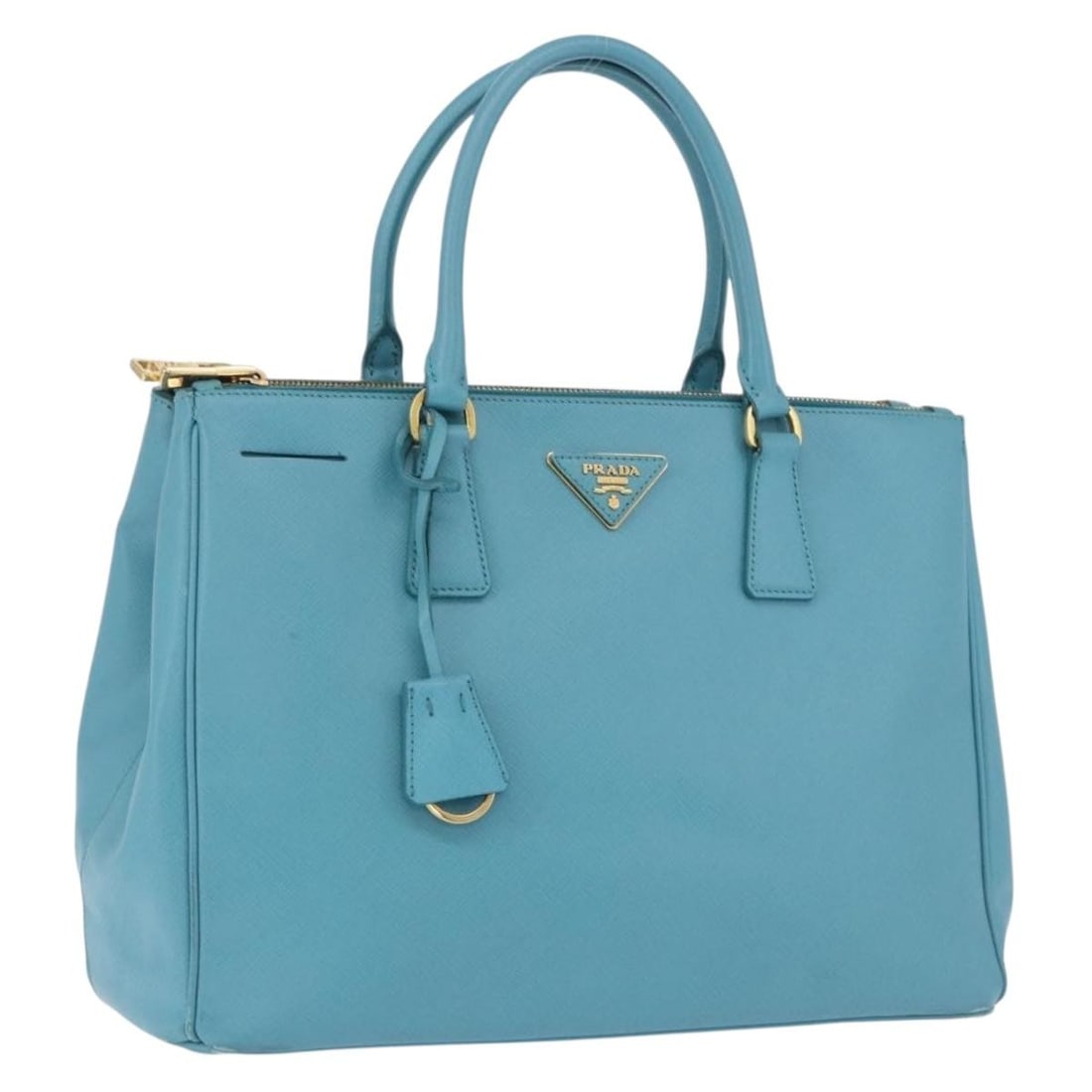 PRADA Galleria Saffiano Leather Handbag Turquoise Blue Italy: PRADA Galleria Saffiano Leather Handbag Turquoise Blue Italy Prada Galleria handbag in turquoise blue Saffiano leather with gold-tone accents. Made in Italy, this women's handbag includes a dust bag a