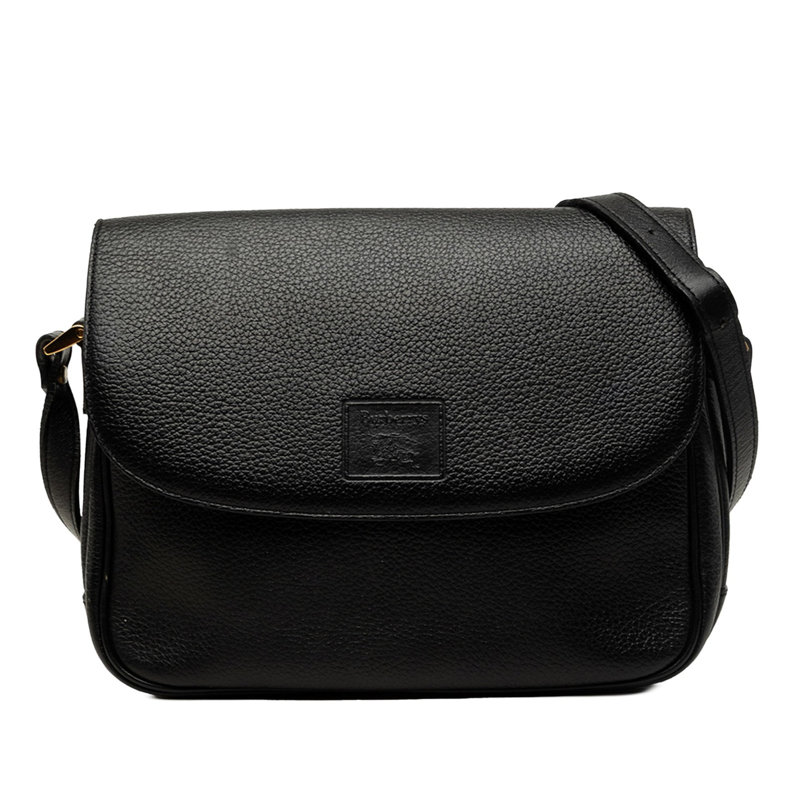 Burberry Leather Crossbody Bag Black Leather Flap Front Pocket: Burberry Leather Crossbody Bag Black Leather Flap Front Pocket Burberry leather crossbody bag in black with a flat leather strap and top flap with magnetic snap closure. The design includes an exterio