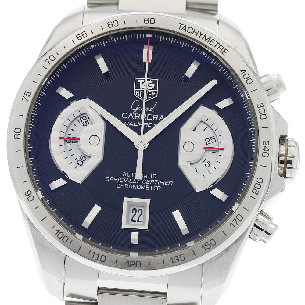 TAG Heuer Grand Carrera Caliber 17 Automatic Chronograph Watch CAV511A.BA0902: TAG Heuer Grand Carrera Caliber 17 Automatic Chronograph Watch CAV511A.BA0902 TAG Heuer Grand Carrera Caliber 17 automatic chronograph wristwatch for men with a black dial and stainless steel case and