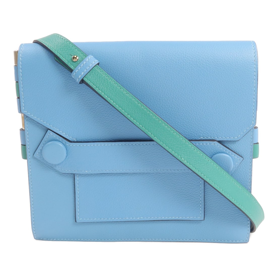 Hermes Twins Shoulder Bag Evercolor Calfskin Bleu du Nord Menthe PHW: Hermes Twins Shoulder Bag Evercolor Calfskin Bleu du Nord Menthe PHW A Hermes Twins shoulder bag crafted from Evercolor leather and calfskin (cowhide) in Bleu du Nord/Menthe. Made in France, this wome