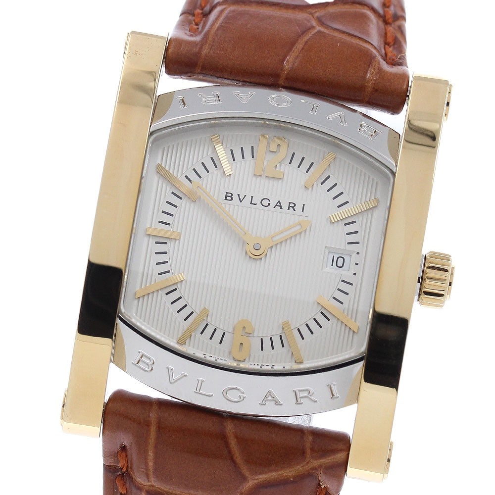BVLGARI Assioma AA39SG quartz wristwatch silver dial leather strap: BVLGARI Assioma AA39SG quartz wristwatch silver dial leather strap BVLGARI Assioma quartz wristwatch with a silver dial and date display. This unisex model features an SS/YG case and a leather strap. 