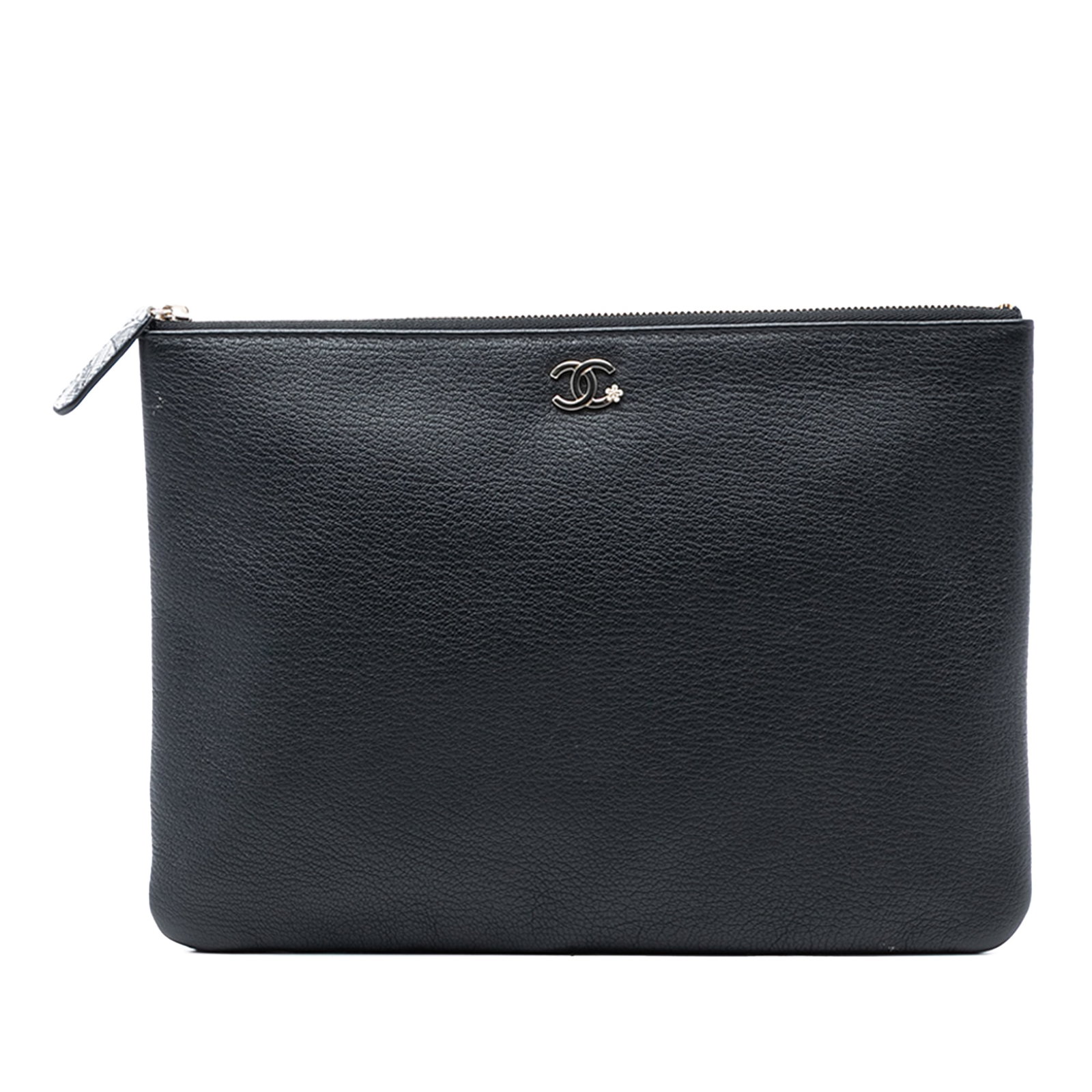 Chanel Lucky Clover Medium Black Goatskin Leather O Case Clutch Bag: Chanel Lucky Clover Medium Black Goatskin Leather O Case Clutch Bag This Chanel Medium Goatskin Lucky Clover O Case Clutch is crafted from black goatskin leather and features a top zip closure with an