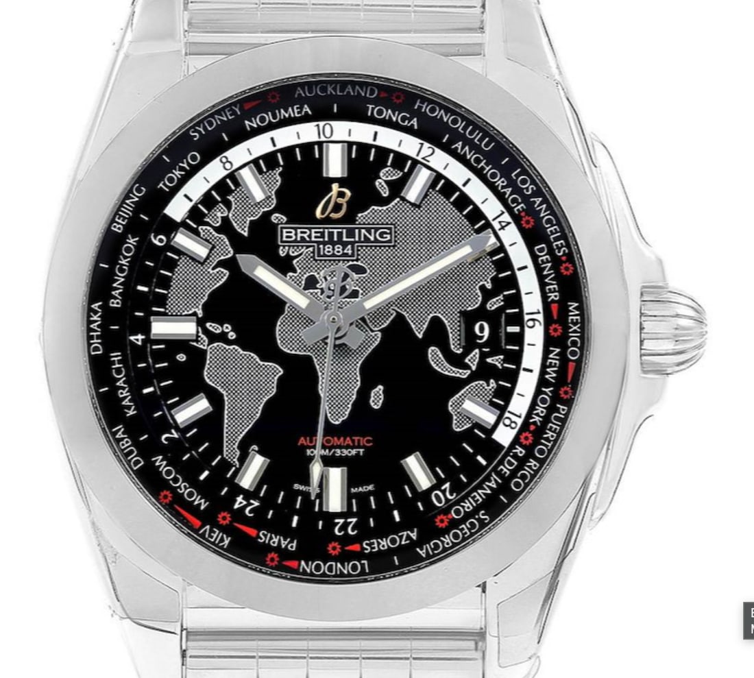 Breitling WB3510 Galactic Unitime mens watch black dial rubber strap: Breitling WB3510 Galactic Unitime mens watch black dial rubber strap Breitling Galactic Unitime wristwatch featuring a black dial and rubber strap. This watch is identified by reference WB3510 and inc