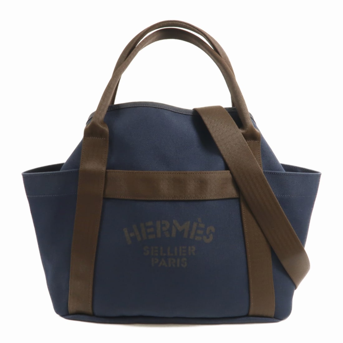 Hermes The Grooming Bag Canvas 2way Shoulder Bag Navy Feu (1 of 17)
