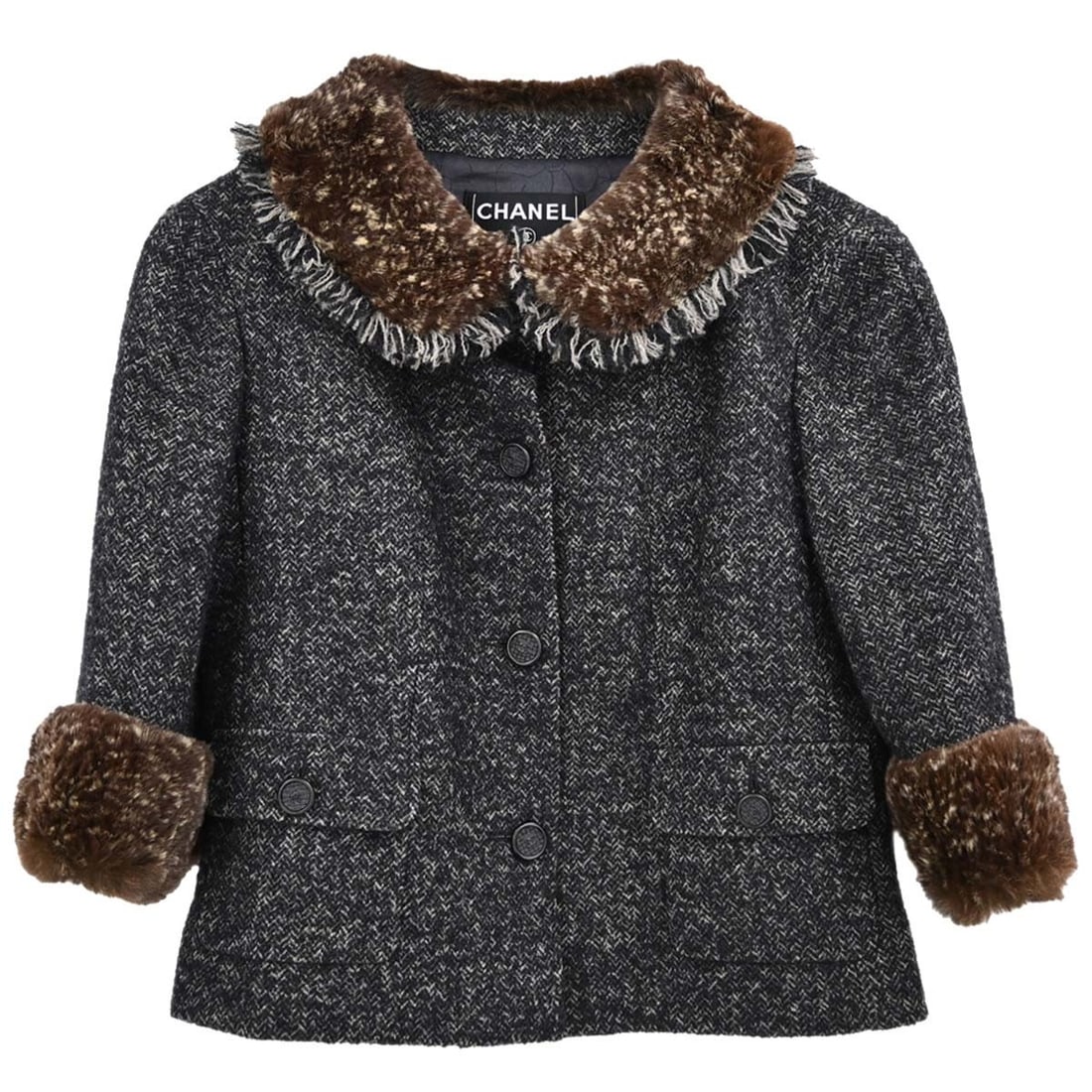 CHANEL Brown Tweed Jacket Womens FR 38 Single Breasted: CHANEL Brown Tweed Jacket Womens FR 38 Single Breasted Chanel single-breasted tweed jacket in brown with a classic tailored silhouette. Designed for women, this basic jacket features long sleeves and 