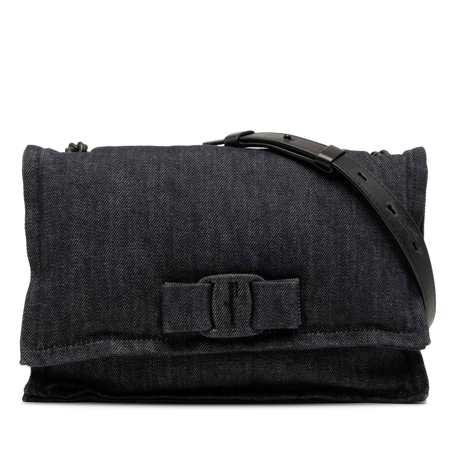 Ferragamo Viva Bow Small Shoulder Bag in Black Denim (1 of 7)
