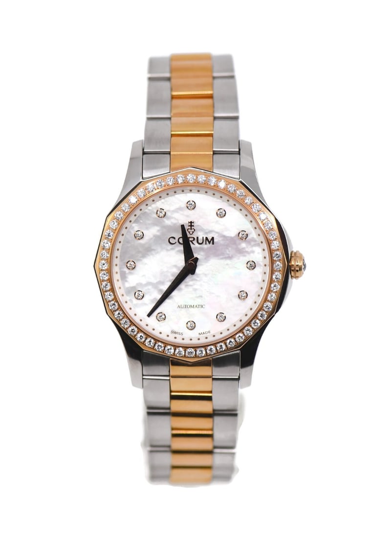 Corum Admiral's Cup Legend 32mm Automatic Watch with Box Papers: Corum Admiral's Cup Legend 32mm Automatic Watch with Box Papers Pre-owned Corum Admiral's Cup Legend wristwatch featuring an automatic movement, analog display, and a mother-of-pearl dial. This women'