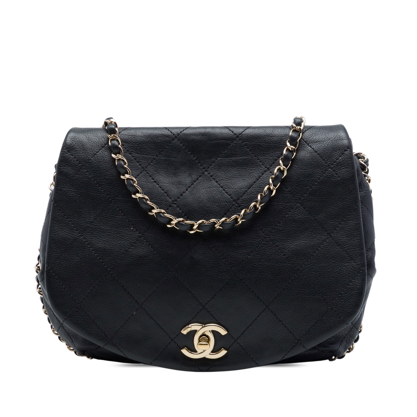 Chanel CC Chain Around Saddle Flap Bag Quilted Black Calfskin (1 of 7)