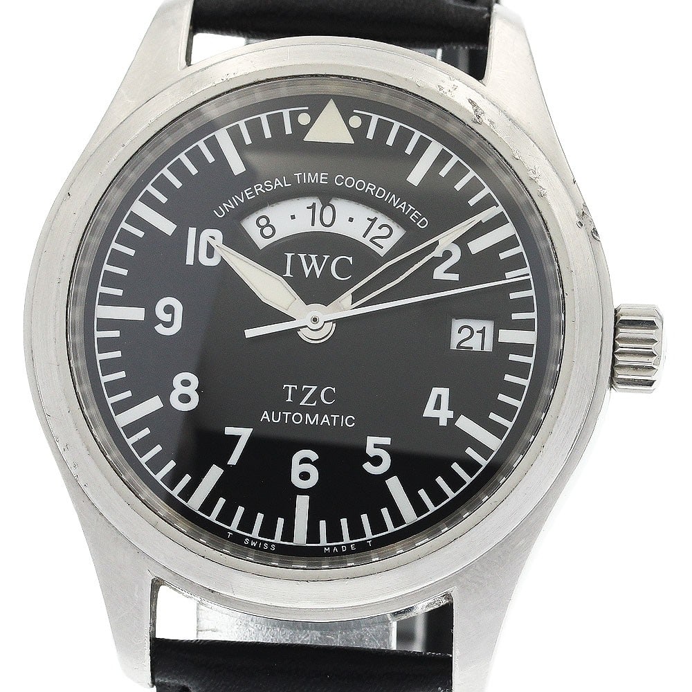 IWC Flieger UTC IW325101 automatic mens wristwatch date GMT: IWC Flieger UTC IW325101 automatic mens wristwatch date GMT IWC Schaffhausen Flieger UTC men's wristwatch with automatic movement, black dial, and stainless steel case. This watch features date and GM