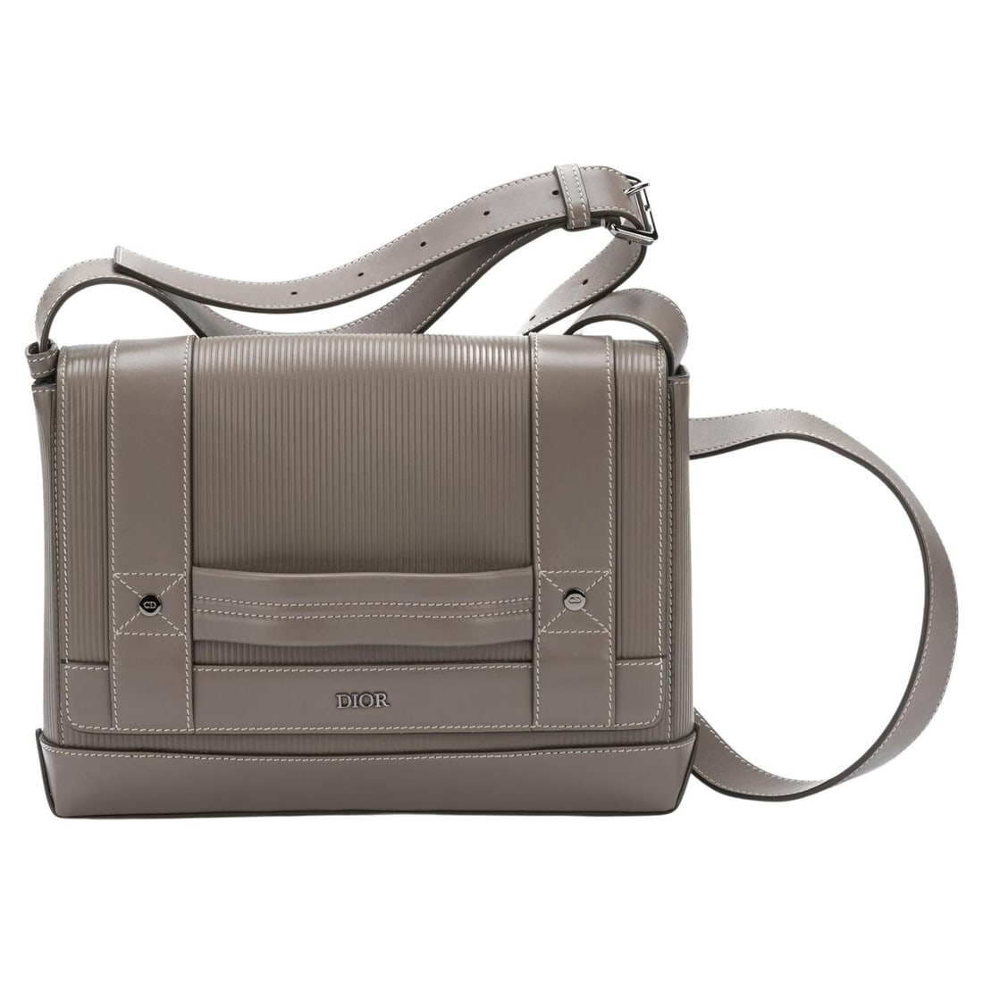Christian Dior Taupe Leather Messenger Bag with Dustcover: Christian Dior Taupe Leather Messenger Bag with Dustcover Introducing the Dior New Messenger Bag in a sophisticated taupe hue, expertly crafted from high-quality leather. This stylish bag features an 