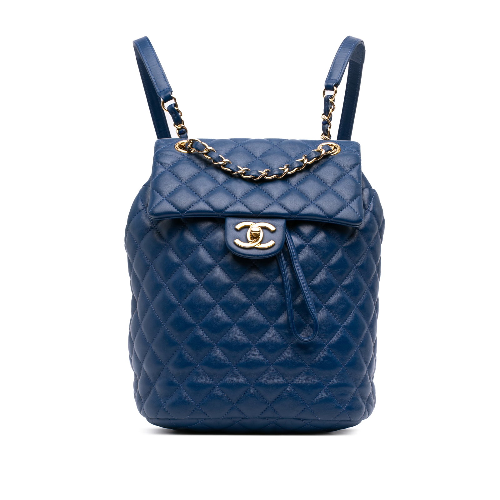 Chanel Urban Spirit Small Blue Lambskin Backpack: Chanel Urban Spirit Small Blue Lambskin Backpack Chanel Small Lambskin Urban Spirit Backpack in blue, crafted with a quilted lambskin leather body. It features a leather woven chain top handle, flat l