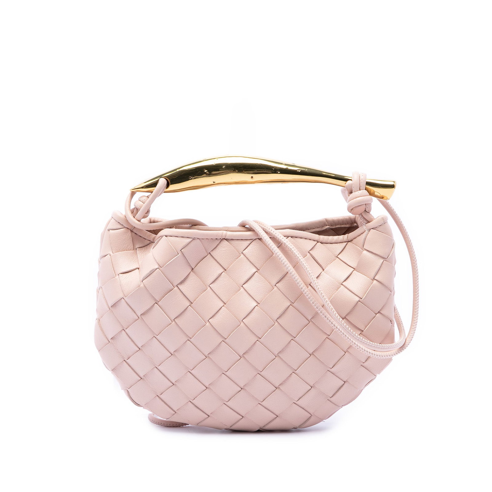 Bottega Veneta Sardine Pink Woven Lambskin Shoulder Bag: Bottega Veneta Sardine Pink Woven Lambskin Shoulder Bag A Bottega Veneta Sardine satchel crafted in pink baby lambskin leather with the signature Intrecciato woven body. It features a metal top handle