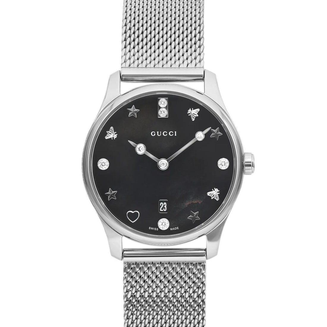 Gucci YA1265001 G-Timeless Ladies Quartz Watch Black Mother of Pearl Diamonds (1 of 6)
