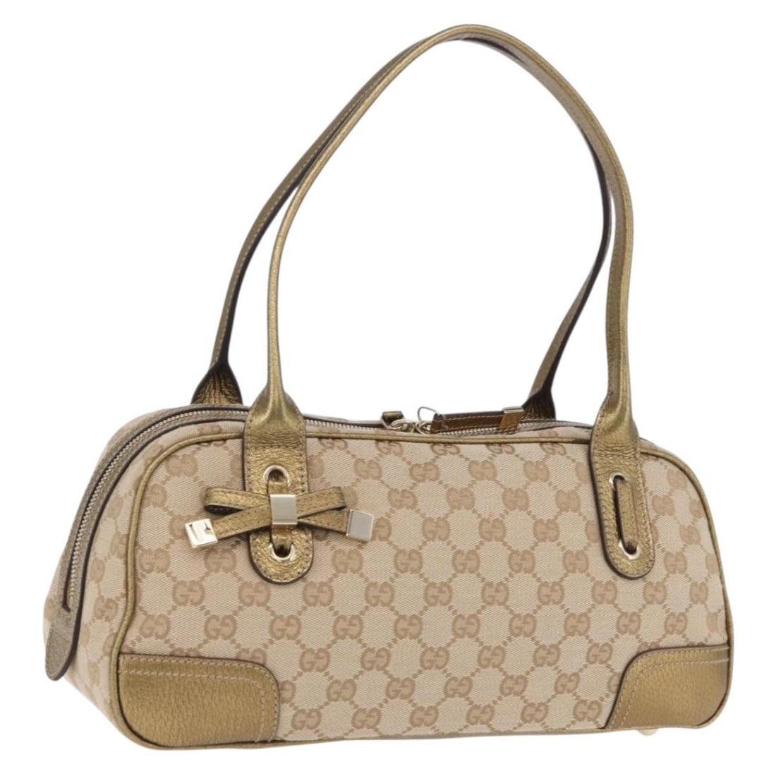 GUCCI 161720 GG Canvas Leather Handbag Beige Gold Dust Bag: GUCCI 161720 GG Canvas Leather Handbag Beige Gold Dust Bag Gucci women's handbag in beige and gold GG canvas with leather trim. Made in Italy, this bag includes a dust bag and features an excellent ov