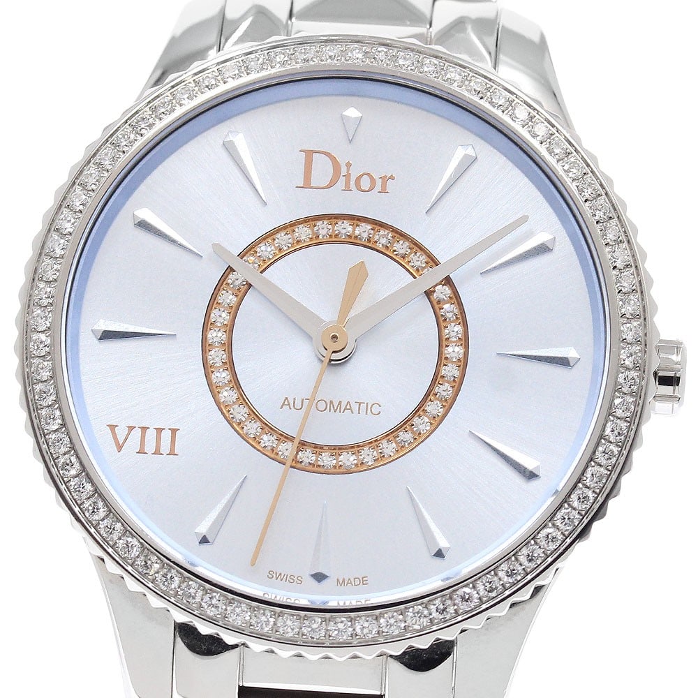 Christian Dior Huit Montaigne Womens Automatic Watch CD153510 Diamond Bezel: Christian Dior Huit Montaigne Womens Automatic Watch CD153510 Diamond Bezel Christian Dior Huit Montaigne ladies wristwatch with an ice blue dial and diamond bezel. This automatic watch features a sta