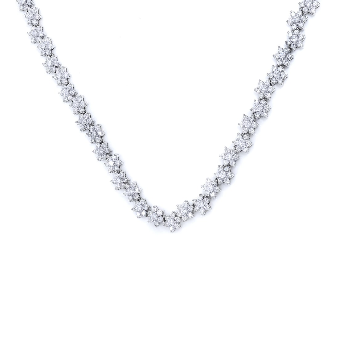 Rachel Koen 14k White Gold Floral Diamond Cascade Necklace 20.35cts: Rachel Koen 14k White Gold Floral Diamond Cascade Necklace 20.35cts Elevate your jewelry collection with this exquisite Rachel Koen Floral Motif Diamond Cascade Necklace. Crafted from high-quality 14k
