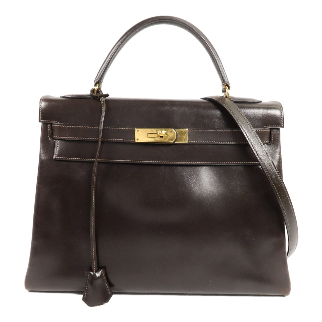 Hermes Kelly 32 Box Calf 2way Shoulder Bag Brown: Hermes Kelly 32 Box Calf 2way Shoulder Bag Brown Hermes Kelly 32 2-way shoulder bag in brown box calf leather with brown calfskin detailing. This women's bag is made in France and includes a shoulder 