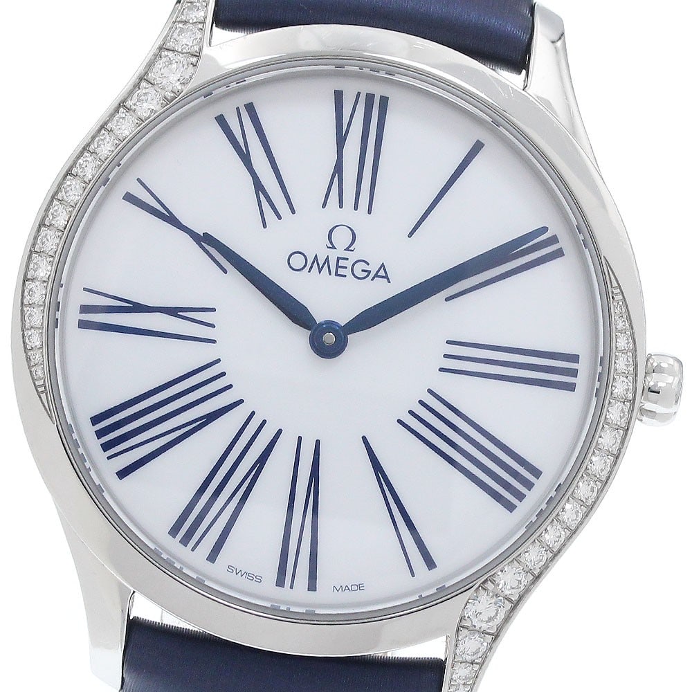 OMEGA De Ville Tresor womens quartz watch ref 428.17.36.60.04.001: OMEGA De Ville Tresor womens quartz watch ref 428.17.36.60.04.001 OMEGA De Ville Tresor ladies wristwatch with a white dial and quartz movement. This watch features a stainless steel case and a leathe