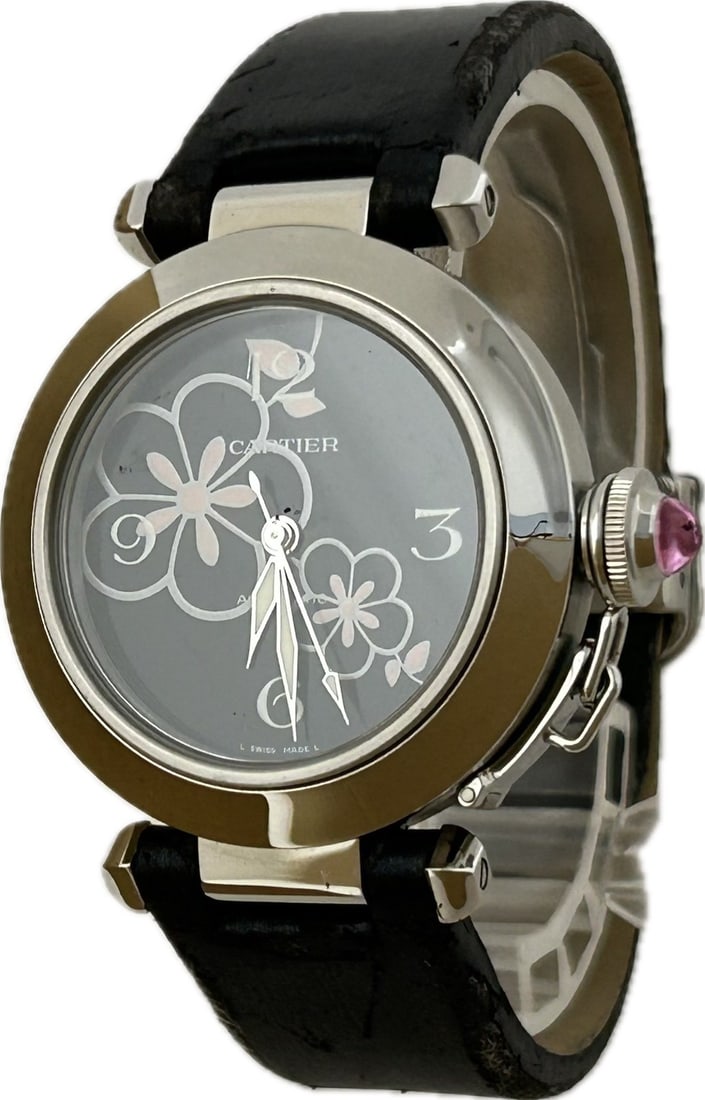 Cartier Pasha C W31024M7 2324 Unisex Automatic Wristwatch Rubber Strap SS: Cartier Pasha C W31024M7 2324 Unisex Automatic Wristwatch Rubber Strap SS Cartier Pasha C Winter 2007 unisex wristwatch with automatic movement and a black dial. This Swiss-made watch features a stain