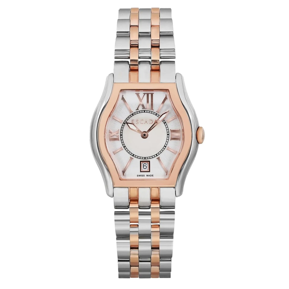 Escada Grace Quartz Ladies Watch Two Tone Rose Gold Mother of Pearl Dial: Escada Grace Quartz Ladies Watch Two Tone Rose Gold Mother of Pearl Dial Introducing the Escada Grace Two Tone Silver Dial Quartz Ladies Watch, a perfect blend of elegance and sophistication for casua