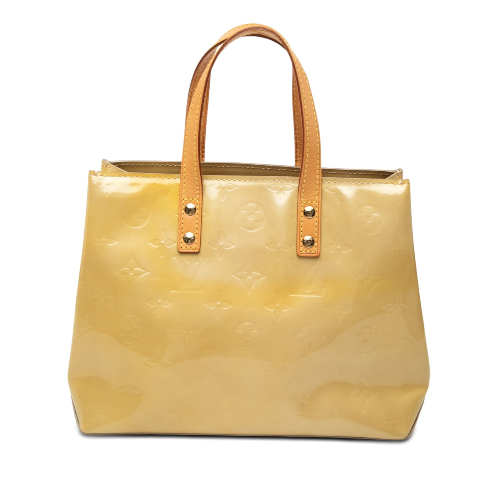 Louis Vuitton Reade PM Monogram Vernis Leather Handbag: Louis Vuitton Reade PM Monogram Vernis Leather Handbag Louis Vuitton Monogram Vernis Reade PM handbag crafted in vernis leather with flat vachetta leather handles, an open top, and an interior zip poc