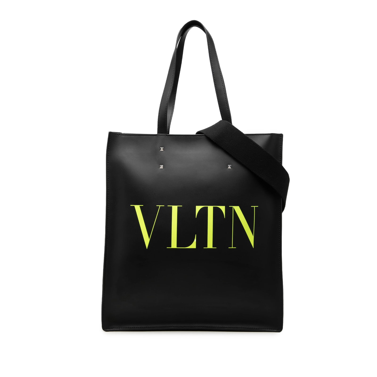 Valentino Rockstud VLTN Calfskin Satchel Tote Black Leather: Valentino Rockstud VLTN Calfskin Satchel Tote Black Leather Valentino Calfskin Rockstud VLTN Tote in black leather, featuring Rockstud details, flat leather handles, a detachable flat strap, a top zip