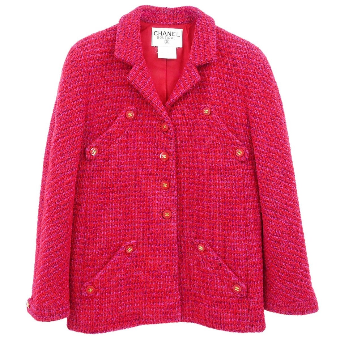 CHANEL Red Tweed Mid Length Jacket Size 40 France (1 of 11)