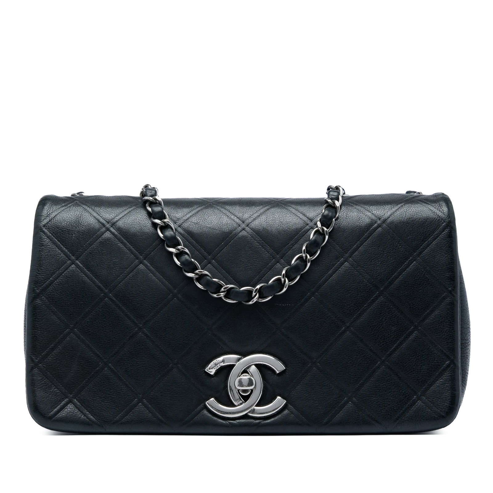 Chanel New Chic Flap Medium Diamond Embossed Calfskin Shoulder Bag: Chanel New Chic Flap Medium Diamond Embossed Calfskin Shoulder Bag Chanel Medium Diamond Embossed Calfskin New Chic Flap shoulder bag in black embossed calf leather. It features a leather-woven chain 
