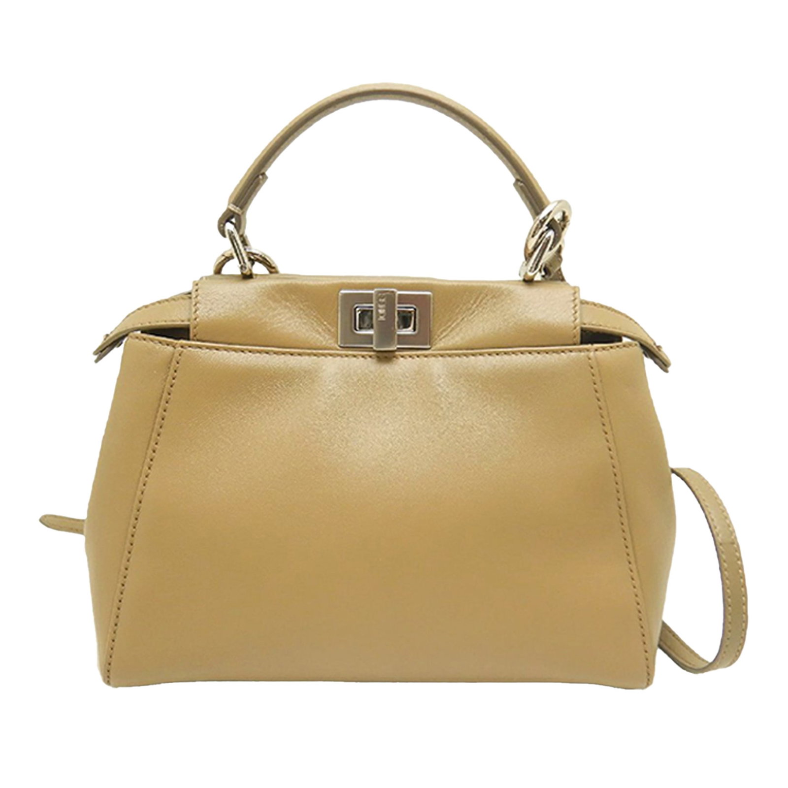 Fendi Selleria Peekaboo Iconic Mini Leather Satchel: Fendi Selleria Peekaboo Iconic Mini Leather Satchel Fendi Selleria Peekaboo Iconic mini satchel crafted in beige leather. This satchel features a flat top handle, a detachable flat strap, an open top 