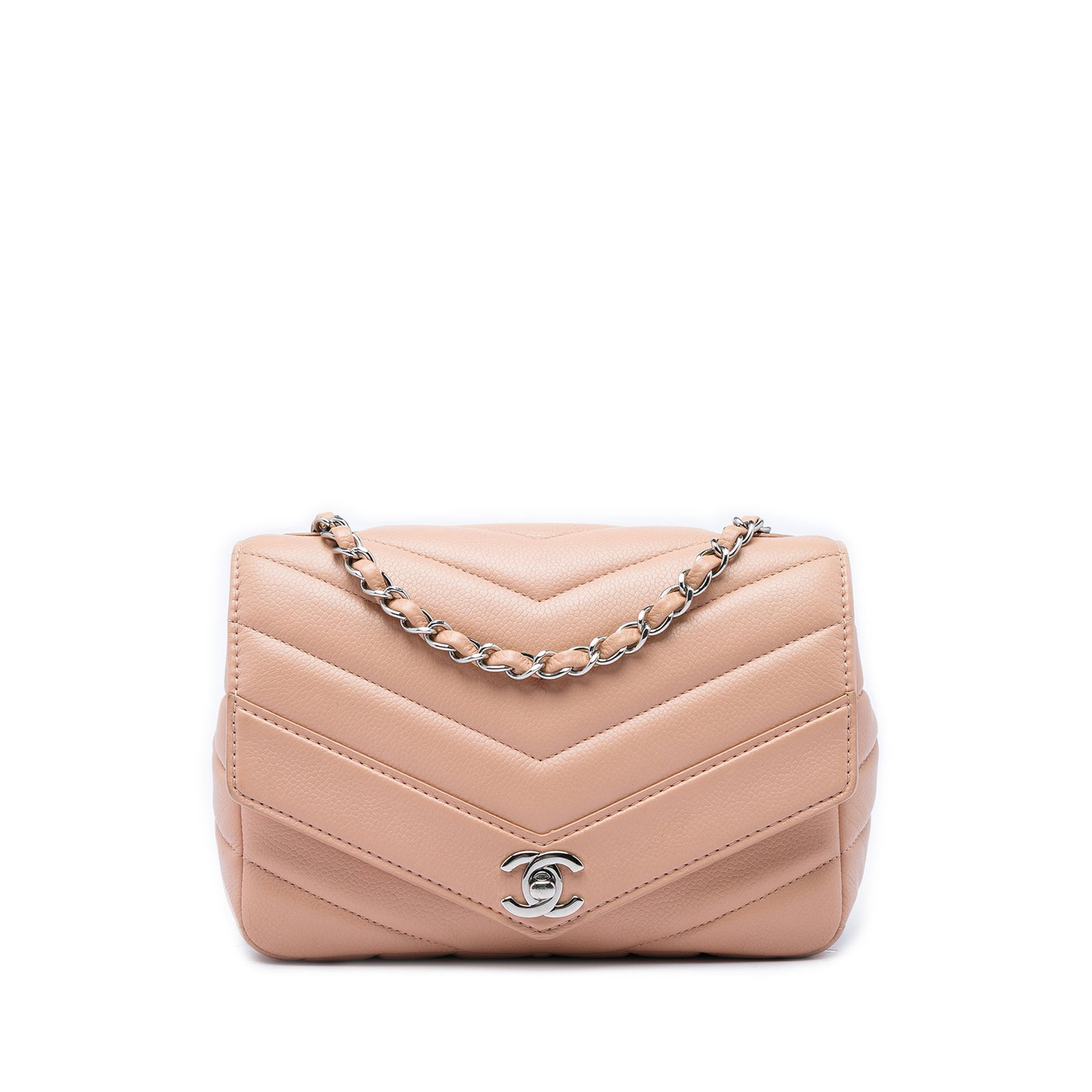Chanel Small Chevron Caviar Envelope Flap Crossbody Bag Beige: Chanel Small Chevron Caviar Envelope Flap Crossbody Bag Beige Small Chanel envelope flap crossbody bag in beige chevron caviar leather. It features a leather-woven chain strap, CC turn-lock closure, e
