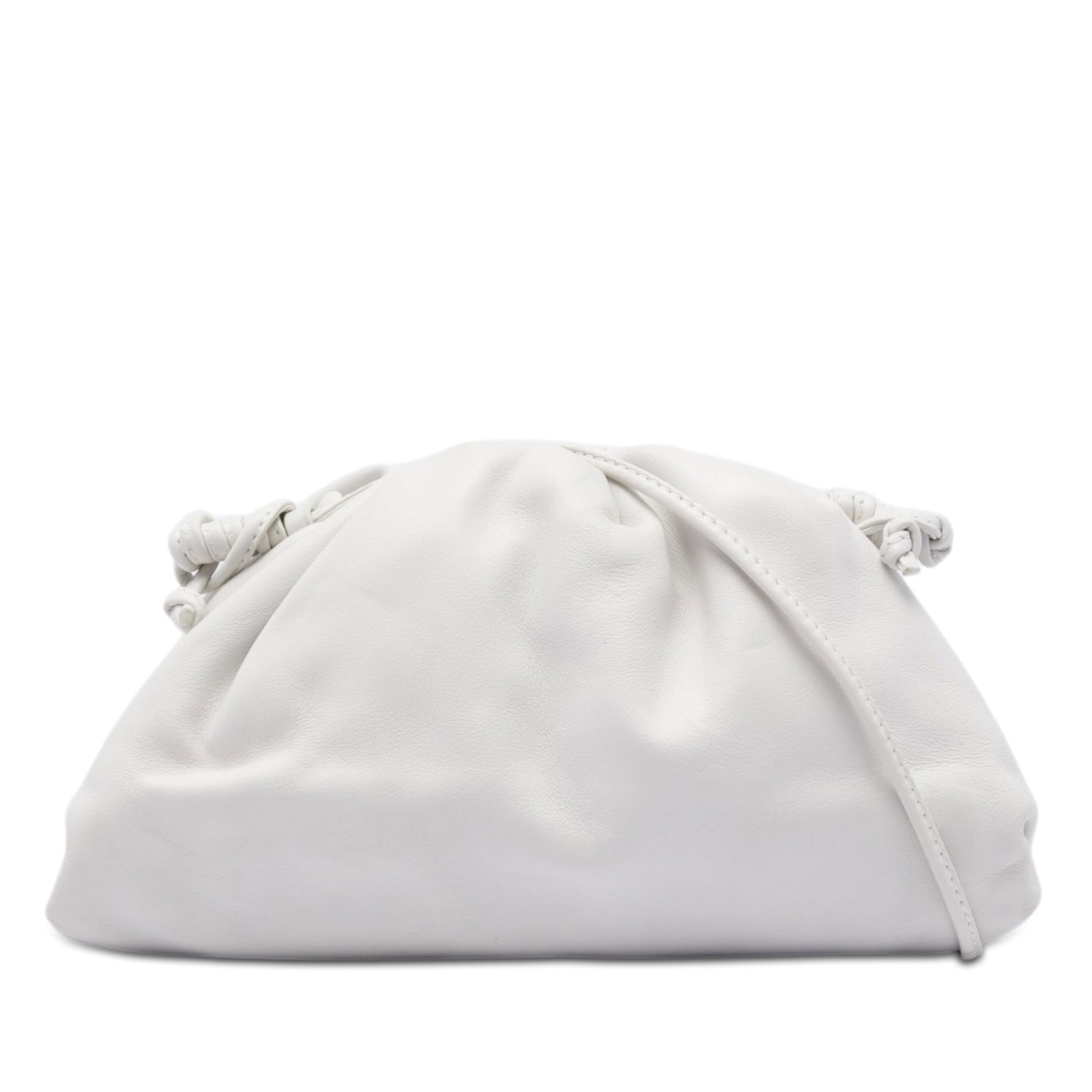 Bottega Veneta The Mini Pouch Lambskin Leather Crossbody Bag: Bottega Veneta The Mini Pouch Lambskin Leather Crossbody Bag Bottega Veneta The Mini Pouch Crossbody is crafted in white lambskin leather with a soft, compact silhouette. It features a leather strap a