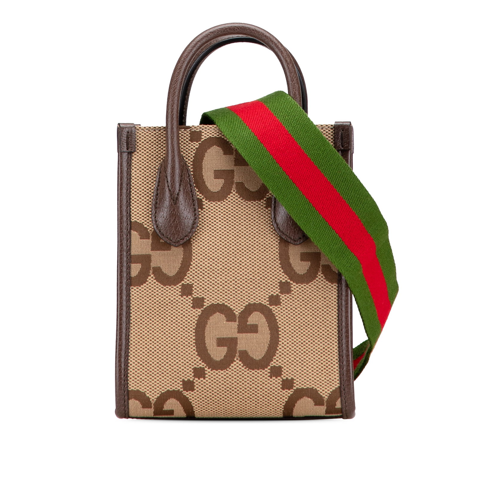 Gucci Mini Jumbo GG Canvas Web Satchel Brown Fabric Italy: Gucci Mini Jumbo GG Canvas Web Satchel Brown Fabric Italy This Gucci Mini Jumbo GG Canvas Web Satchel showcases a stylish canvas body adorned with leather trim, making it a chic choice for any occasio