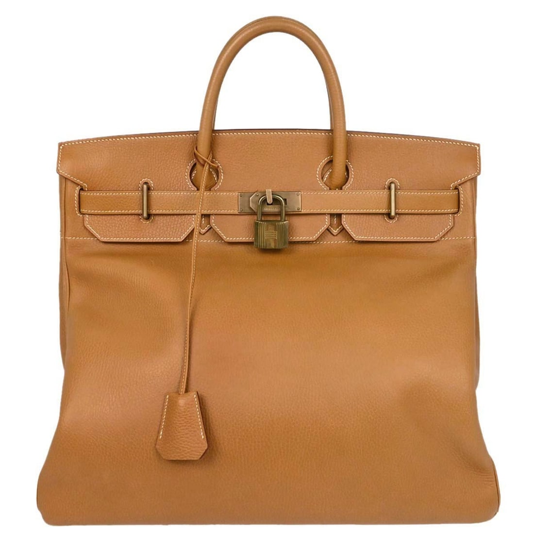 Hermes Haut a Courroies 45 Ardennes Leather Handbag Natural: Hermes Haut a Courroies 45 Ardennes Leather Handbag Natural Hermes Haut a Courroies 45 handbag in natural Ardennes leather with double handles, a flap turnlock closure, leather lining, and gold hardwa