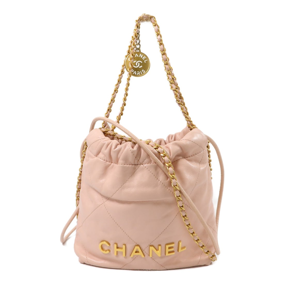CHANEL Chanel 22 Mini AS3980 Pink Calfskin Chain Shoulder Bag: CHANEL Chanel 22 Mini AS3980 Pink Calfskin Chain Shoulder Bag Mini Chanel 22 CC chain 2-way shoulder bag in pink calfskin leather. This women's bag features a compact silhouette with an interior open 