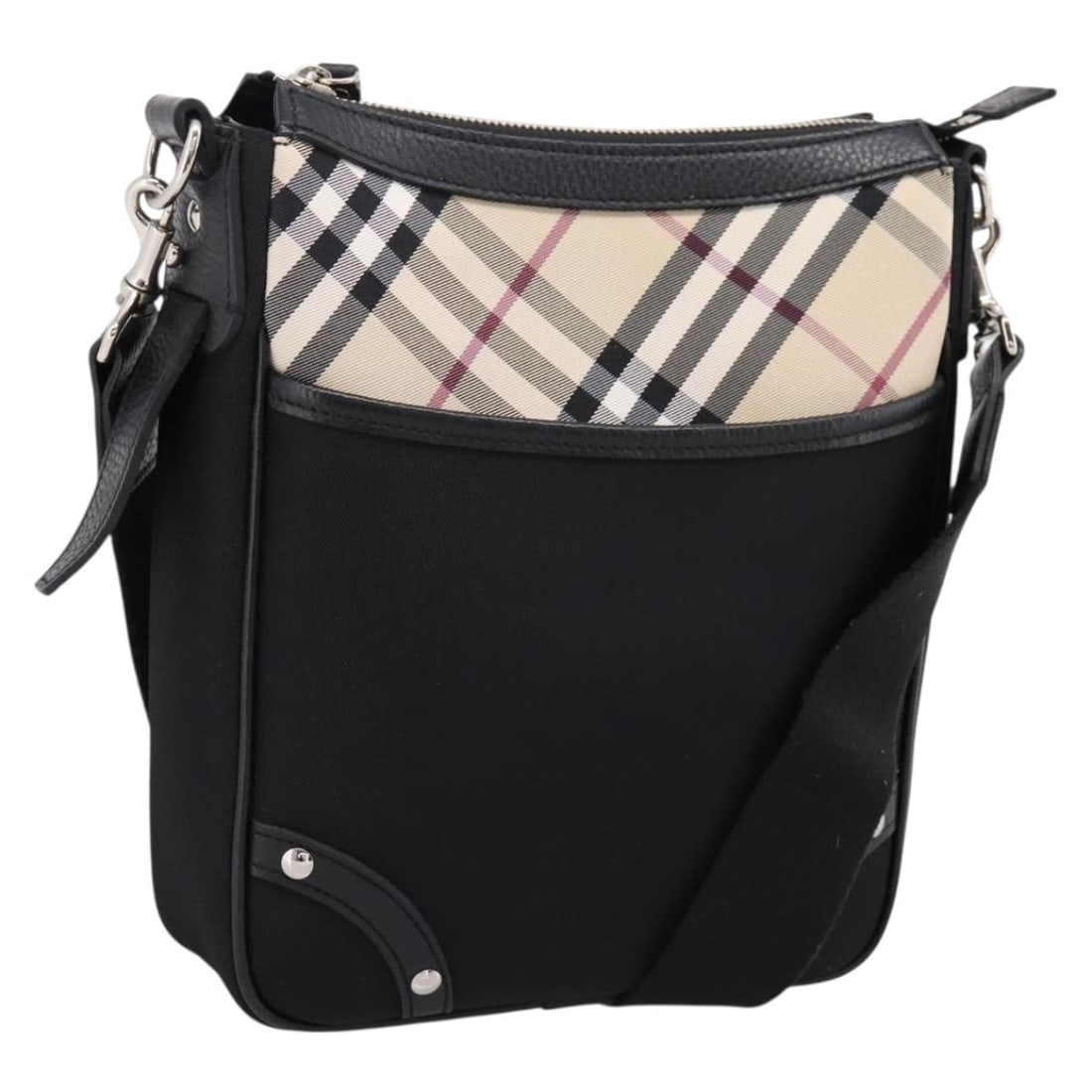 Burberry canvas shoulder bag in black beige Nova Check: Burberry canvas shoulder bag in black beige Nova Check Authentic Burberry Nova Check shoulder bag in black and beige canvas. This women's bag features a compact shoulder silhouette with a clean interi