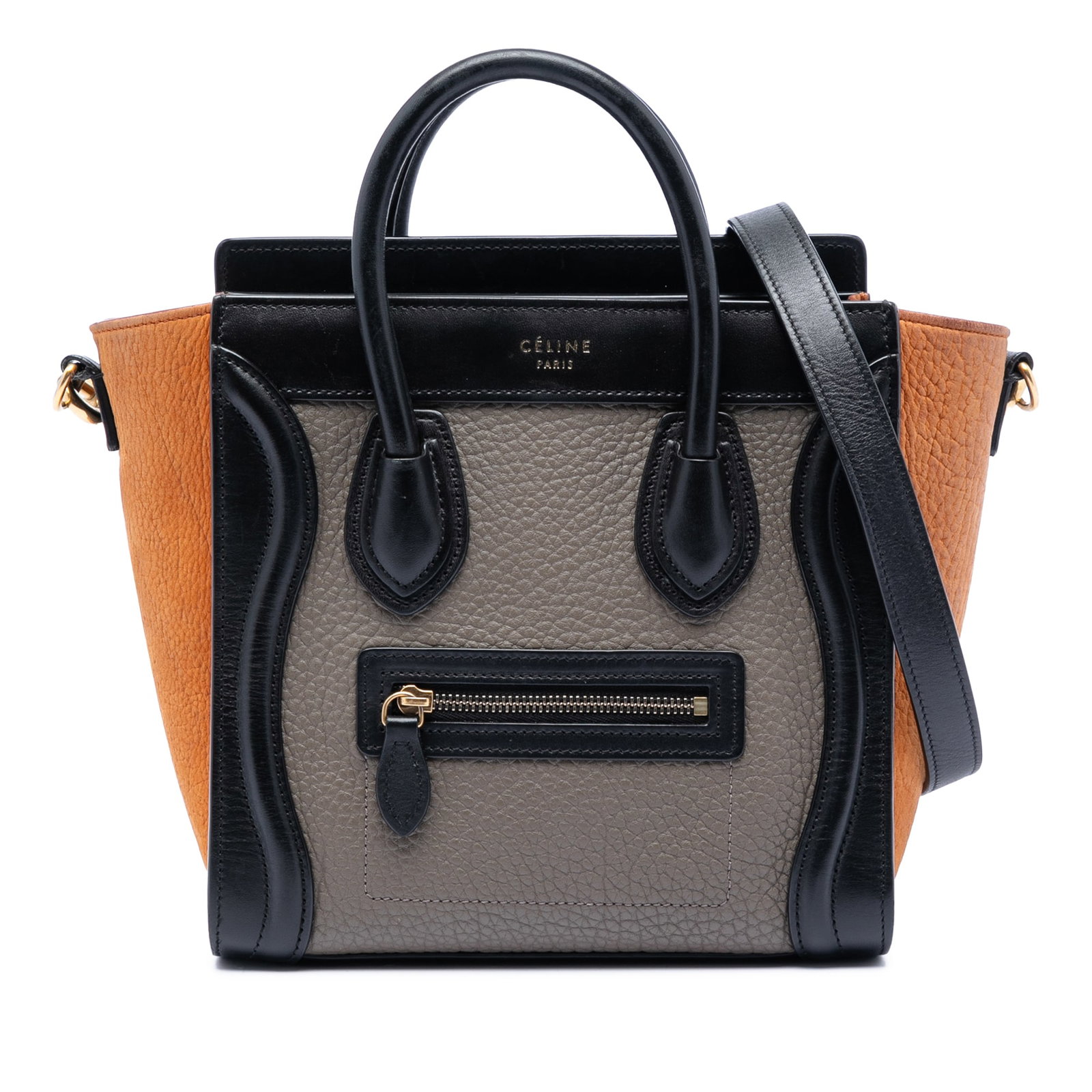 Celine Nano Luggage Tote Brown Tricolor Leather Handbag with Shoulder Strap (1 of 7)