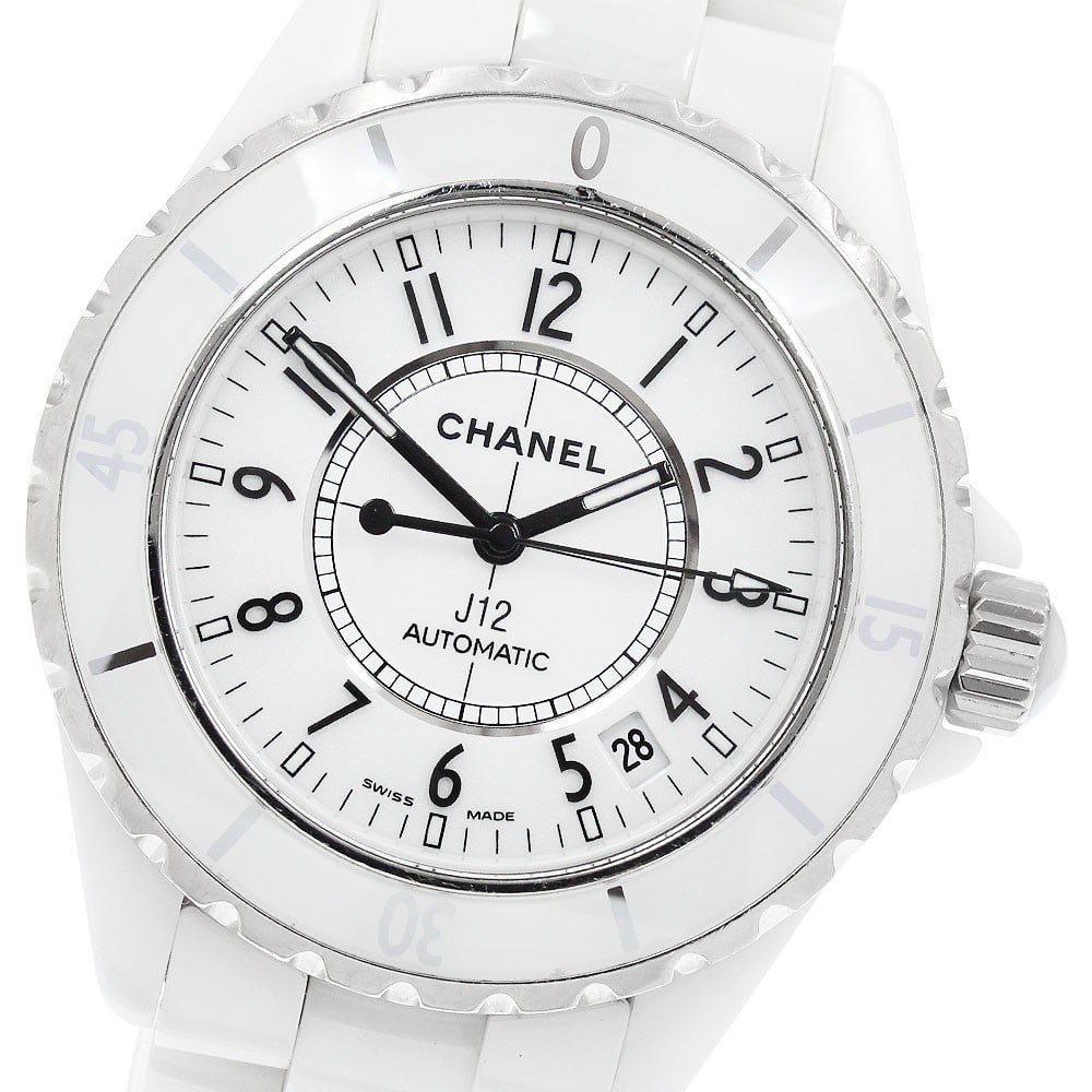 CHANEL J12 H0970 mens automatic white ceramic wristwatch: CHANEL J12 H0970 mens automatic white ceramic wristwatch CHANEL J12 H0970 men's wristwatch with a white dial and automatic movement. This Swiss-made watch features a stainless steel and ceramic case a