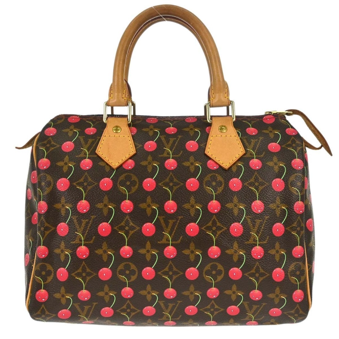 Louis Vuitton Speedy 25 Monogram Cherry Brown Handbag M95009: Louis Vuitton Speedy 25 Monogram Cherry Brown Handbag M95009 Vintage Louis Vuitton Speedy 25 handbag in Monogram Cherry canvas with leather trim and double handles. This small duffle-style bag feature