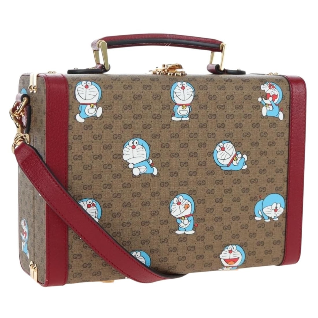 GUCCI Doraemon 633587 2way Hand Bag Beige PVC Leather: GUCCI Doraemon 633587 2way Hand Bag Beige PVC Leather Gucci Micro GG Supreme Doraemon 2-way handbag in beige PVC leather with gold-tone accents. Designed for women, this Italian-made bag includes a sh