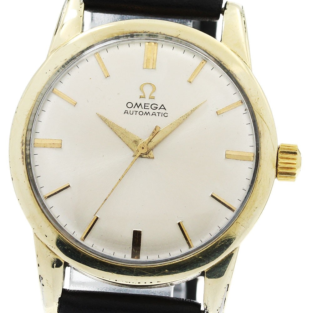 Omega Ref 2577-14 mens automatic wristwatch cal 354: Omega Ref 2577-14 mens automatic wristwatch cal 354 Vintage Omega wristwatch reference 2577-14 with automatic caliber 354 movement. This pre-owned men's watch features a silver dial and leather strap.