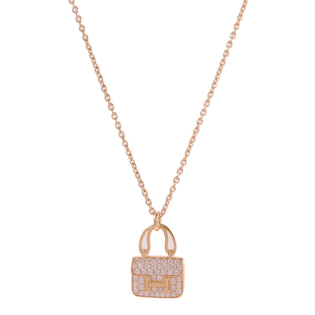 Hermes Amulettes Constance Diamond Necklace 18K Rose Gold: Hermes Amulettes Constance Diamond Necklace 18K Rose Gold Hermes Diamond Amulettes Constance Necklace in 18K pink gold (K18PG) with diamond accents. This women's necklace is noted as a clear, gold, an